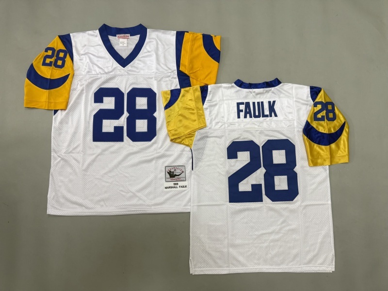 Men 2025 Los Angeles Rams #28 Faulk white Throwback Limited NFL Jersey style 002->los angeles rams->NFL Jersey